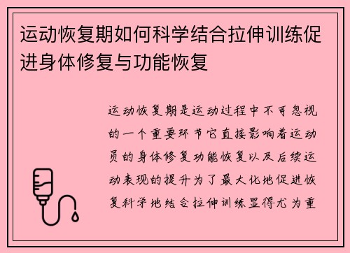 运动恢复期如何科学结合拉伸训练促进身体修复与功能恢复